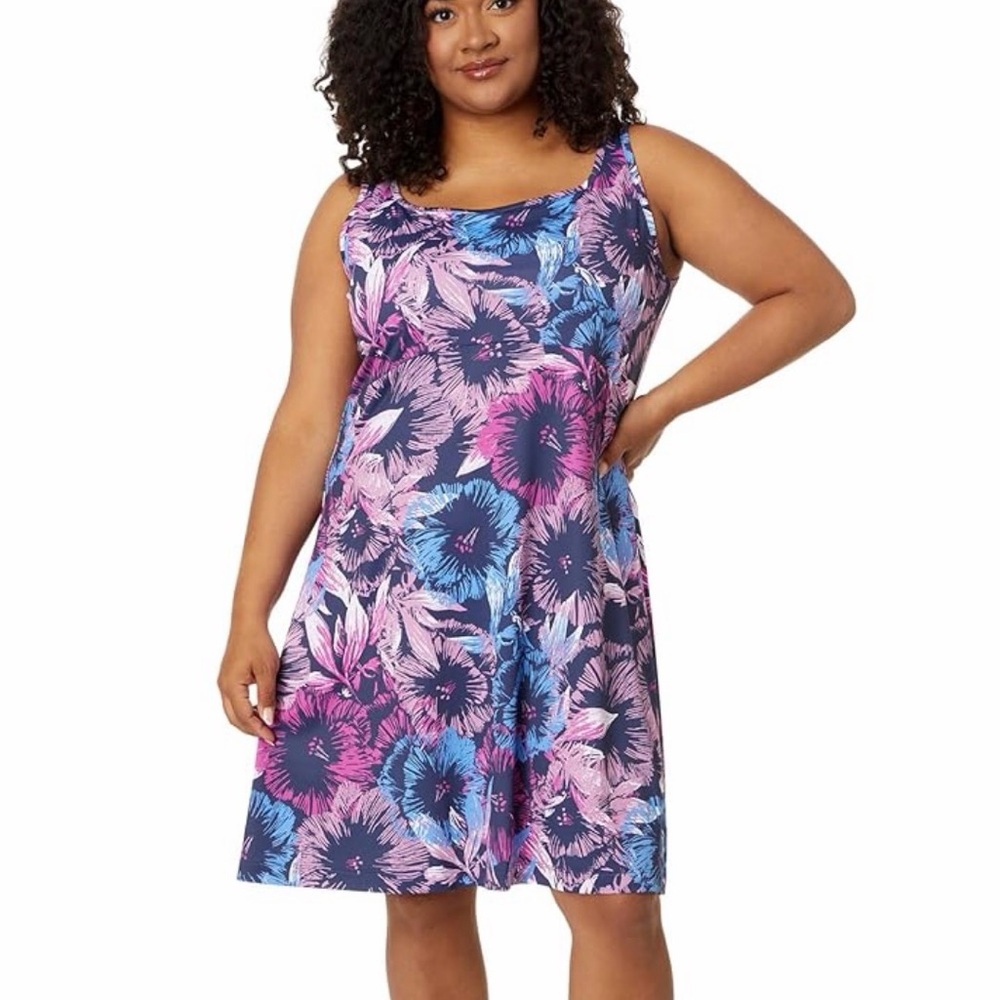Columbia Navy Floral Midi Dress with Pink & Blue Blooms